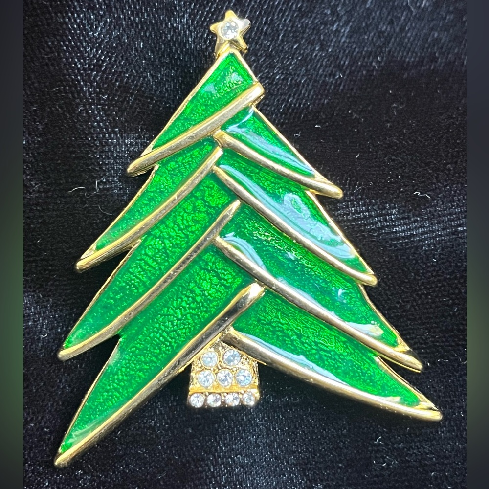 Vintage Rhinestone Christmas Tree Brooch - Picture 6 of 8